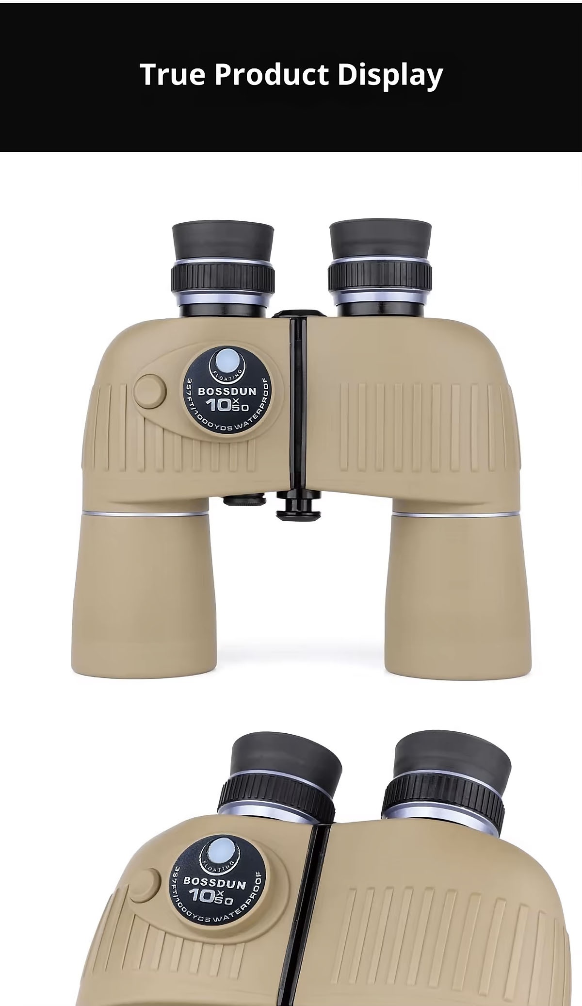 Front profile shot of durable abs housing binoculars, sturdy recreational optics built for long‑time outdoor terrain observation and sightseeing